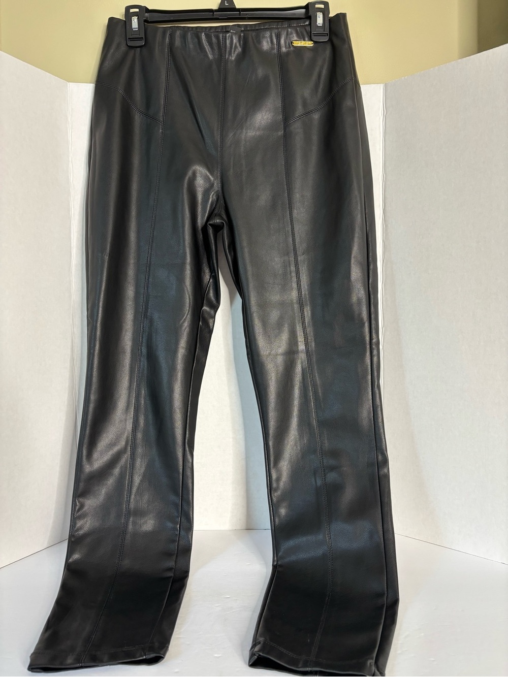 Andrew Marc Black Straight Leg Leather Pants